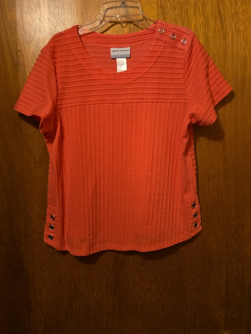 Alfred Dunner Coral Ribbed Short-Sleeve Top with Snap Details